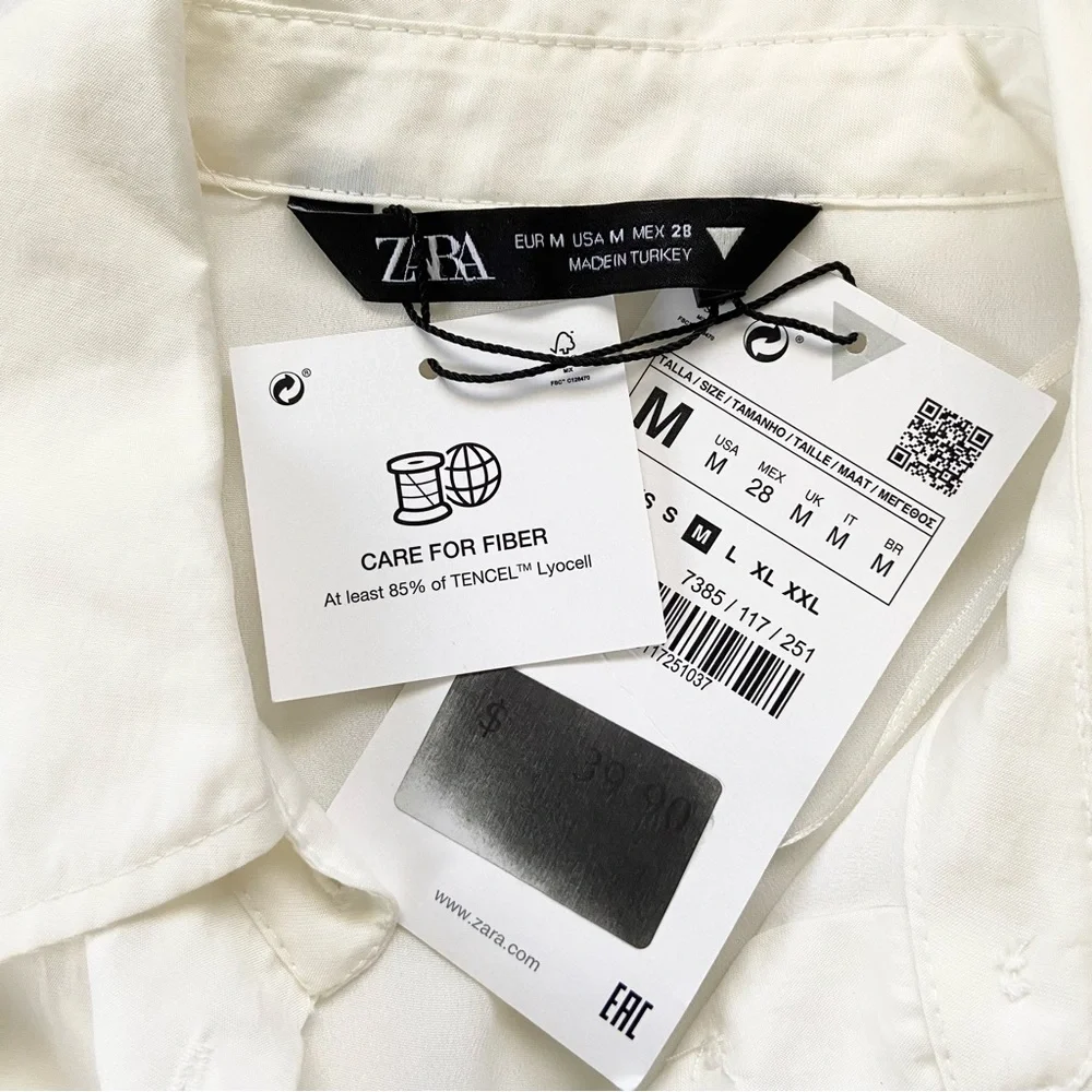 Zara • NWT Ivory Short Sleeve Button Up A-Line Shirt Dress